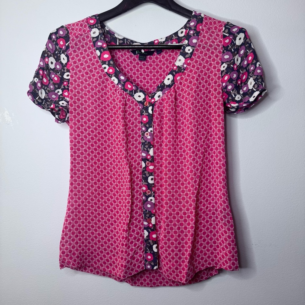 Boden viscose sheer red and navy Floral Blouse